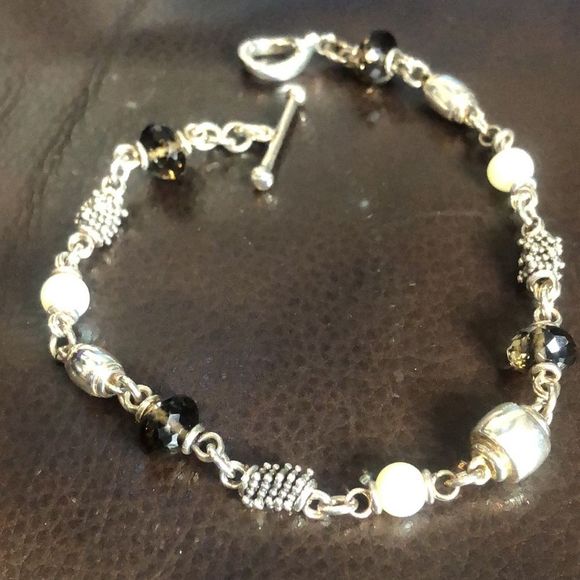 MICHAEL DAWKINS Starry Night Sterling Silver Smokey Quartz Pearl Toggle Bracelet - Picture 7 of 16